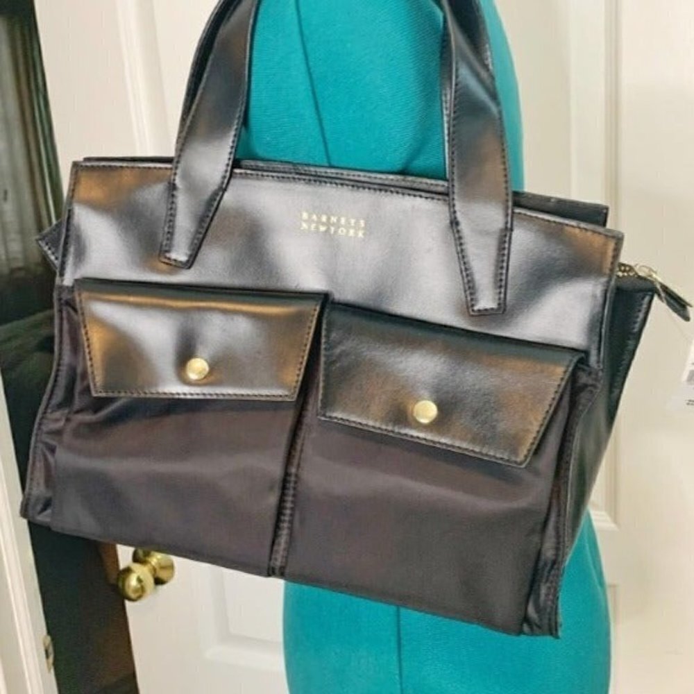 Barney's New York NWT Black Leather Pocket Tote Purse - Picture 2 of 12
